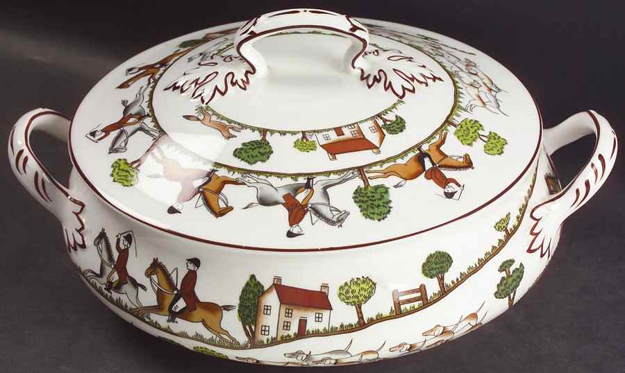 Hunting Scene Round Covered Vegetable by Crown Staffordshire-1