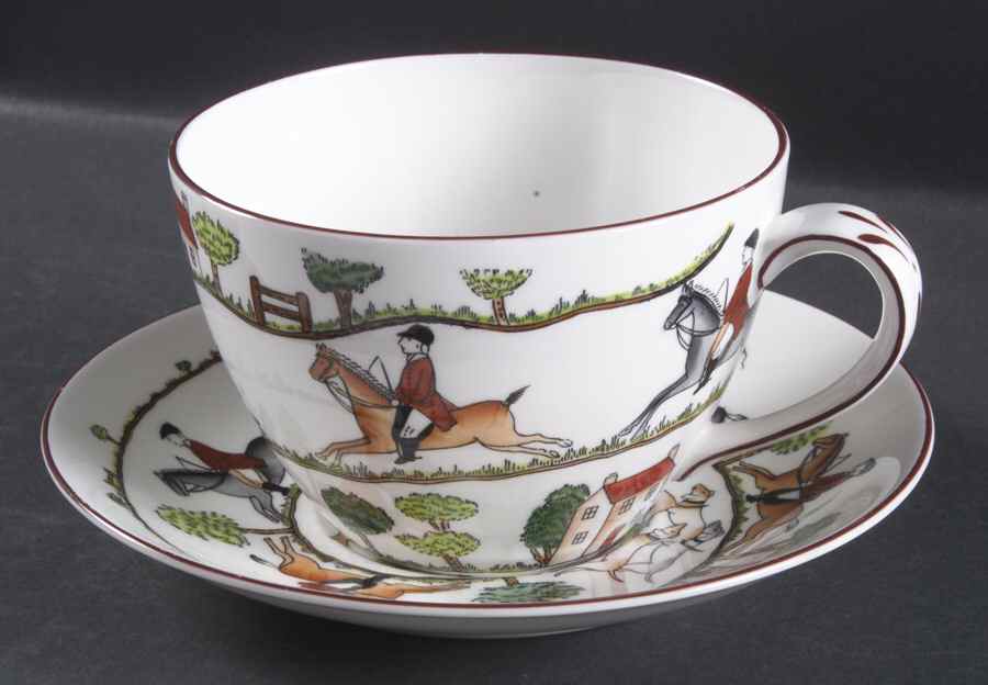 Hunting Scene Jumbo Cup & Saucer Set by Crown Staffordshire-1