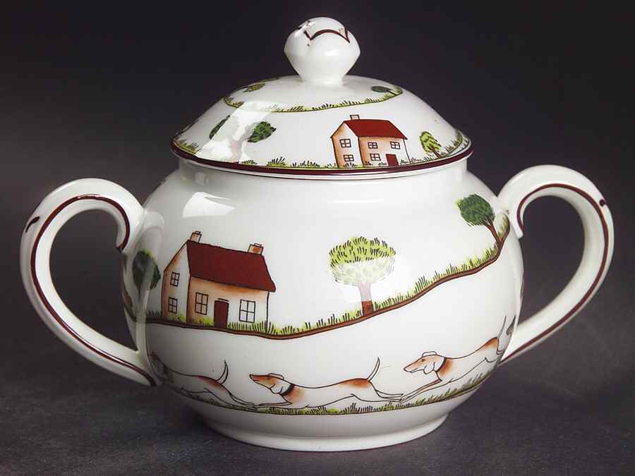 Hunting Scene Sugar Bowl & Lid by Crown Staffordshire-1