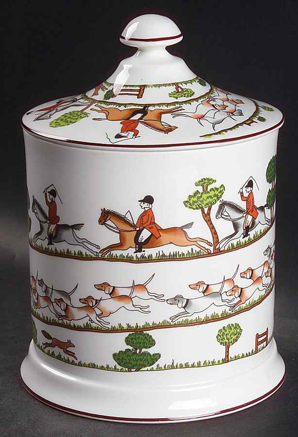 Hunting Scene Biscuit Barrel & Lid by Crown Staffordshire-1