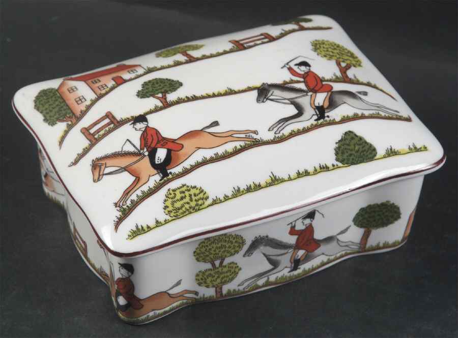 Hunting Scene Cigarette Box & Lid by Crown Staffordshire-1