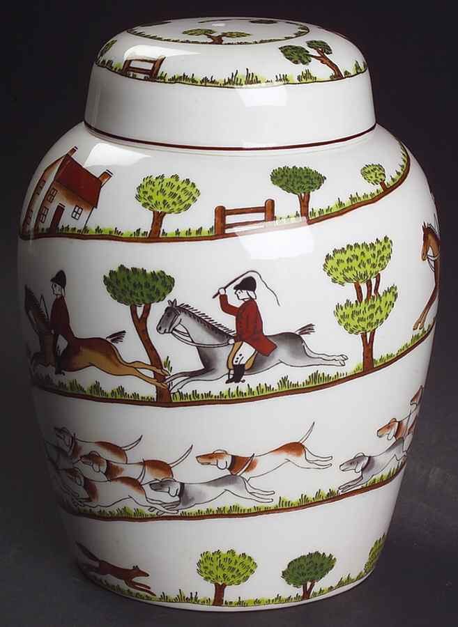 Hunting Scene Medium Ginger Jar & Lid by Crown Staffordshire-1