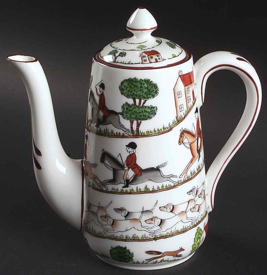 Hunting Scene Mini Coffee Pot & Lid by Crown Staffordshire-1
