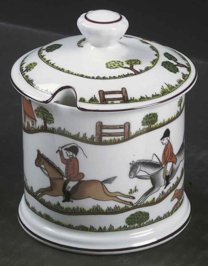Hunting Scene Jam/Jelly & Lid by Crown Staffordshire-1