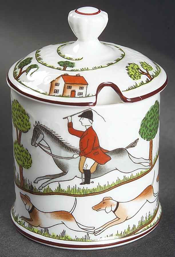 Hunting Scene Mustard Jar & Lid by Crown Staffordshire-1