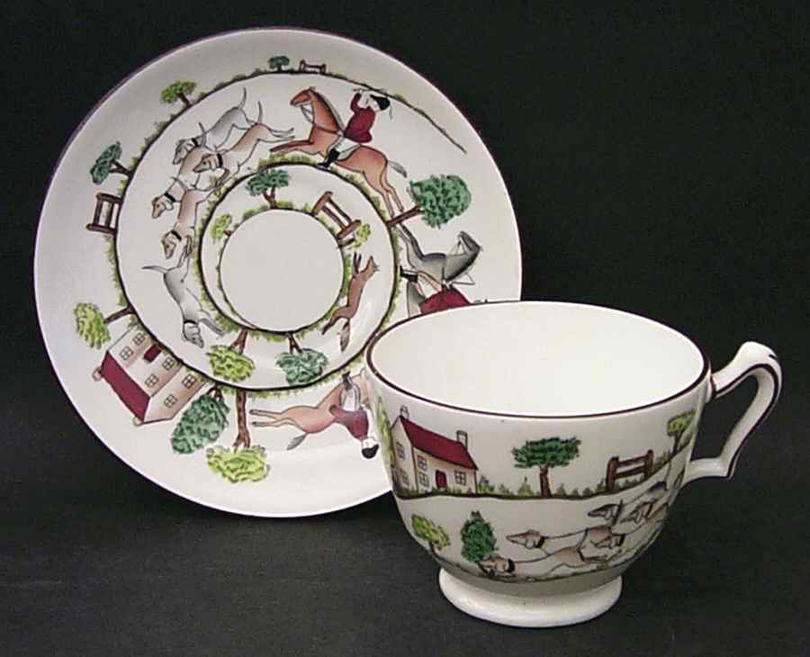 Hunting Scene Oversized Cup & Saucer Set by Crown Staffordshire-1