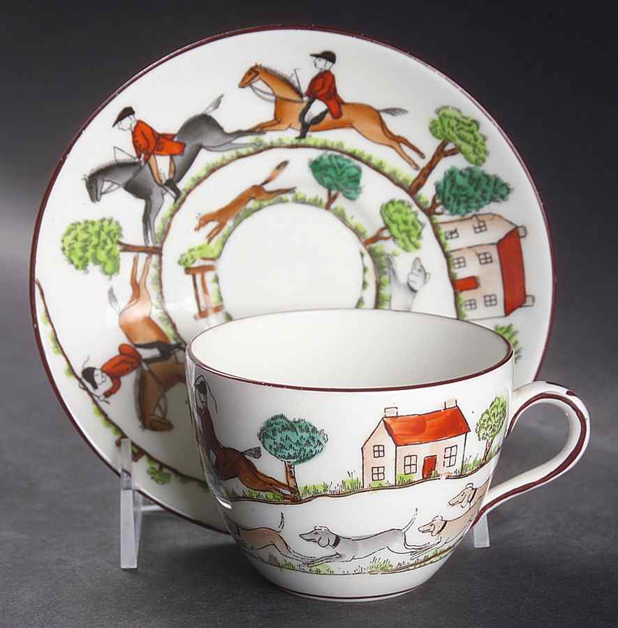 Hunting Scene Flat Cup & Saucer Set by Crown Staffordshire-1