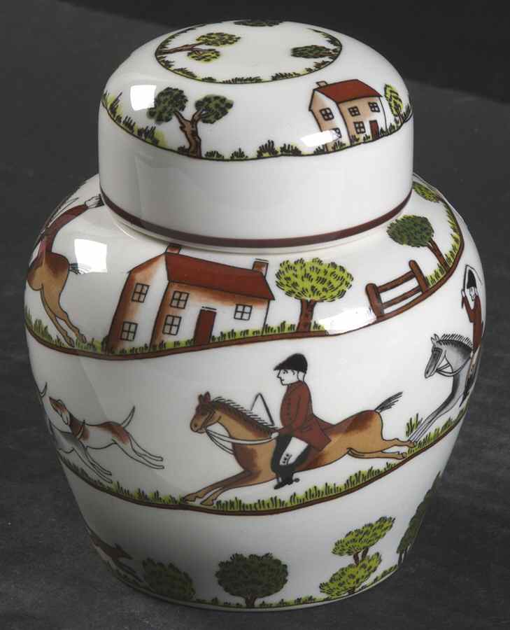 Hunting Scene Large Ginger Jar & Lid by Crown Staffordshire-1
