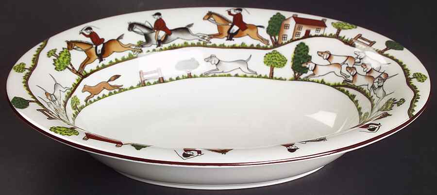 Hunting Scene 9" Oval Vegetable Bowl by Crown Staffordshire-1