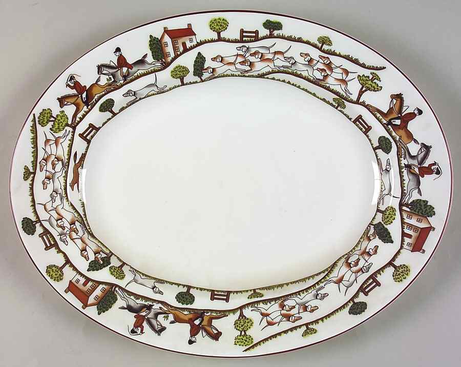 Hunting Scene 14" Oval Serving Platter by Crown Staffordshire-1