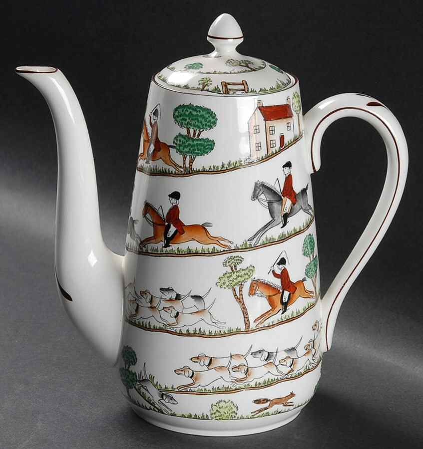 Hunting Scene Coffee Pot & Lid by Crown Staffordshire-1