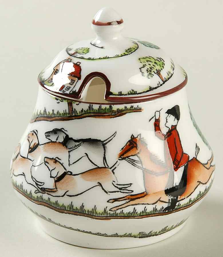 Hunting Scene Mustard Jar & Lid by Crown Staffordshire-1