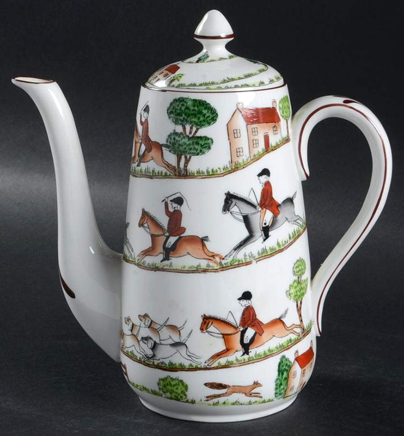 Hunting Scene Small Coffee Pot & Lid by Crown Staffordshire-1