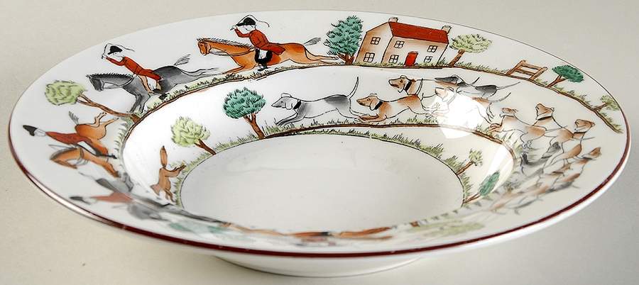 Hunting Scene Round Butter No Lid by Crown Staffordshire-1
