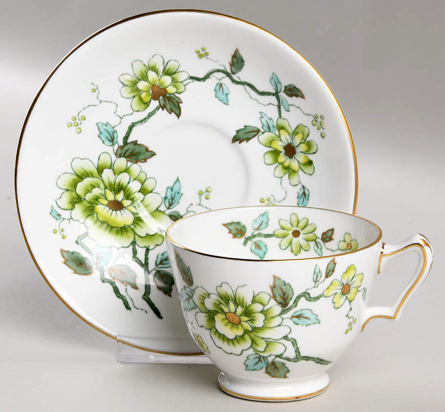 Imari Green Footed Cup & Saucer Set by Crown Staffordshire-1