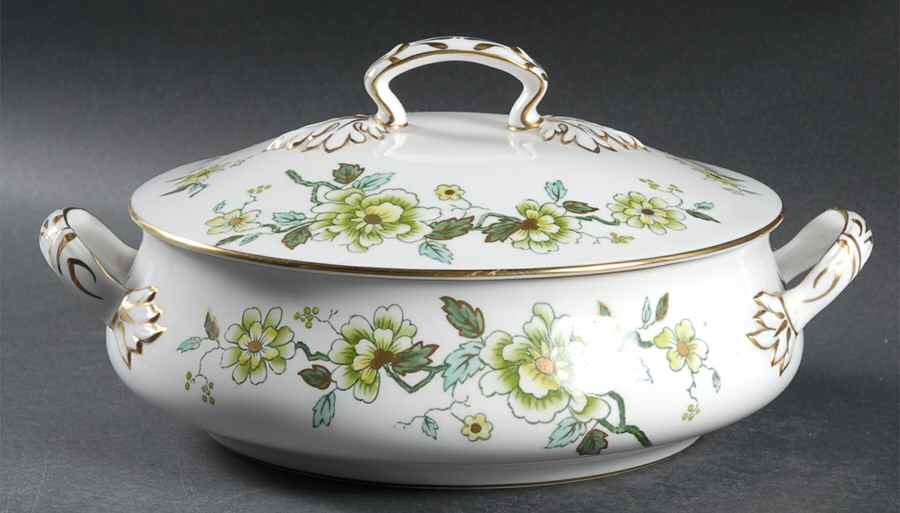 Imari Green Round Covered Vegetable by Crown Staffordshire-1