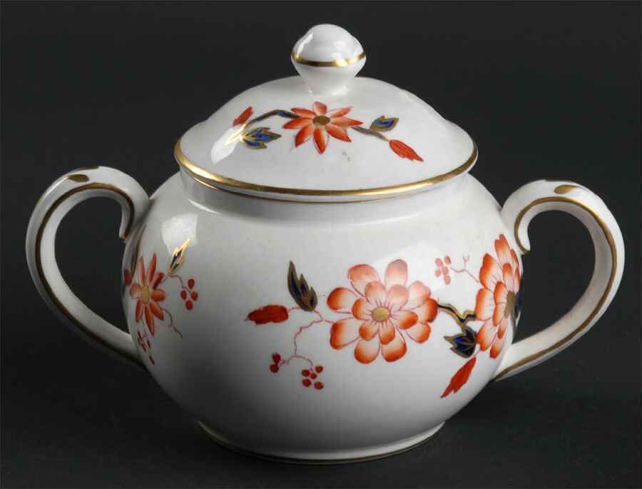 Imari Coral Sugar Bowl & Lid by Crown Staffordshire-1