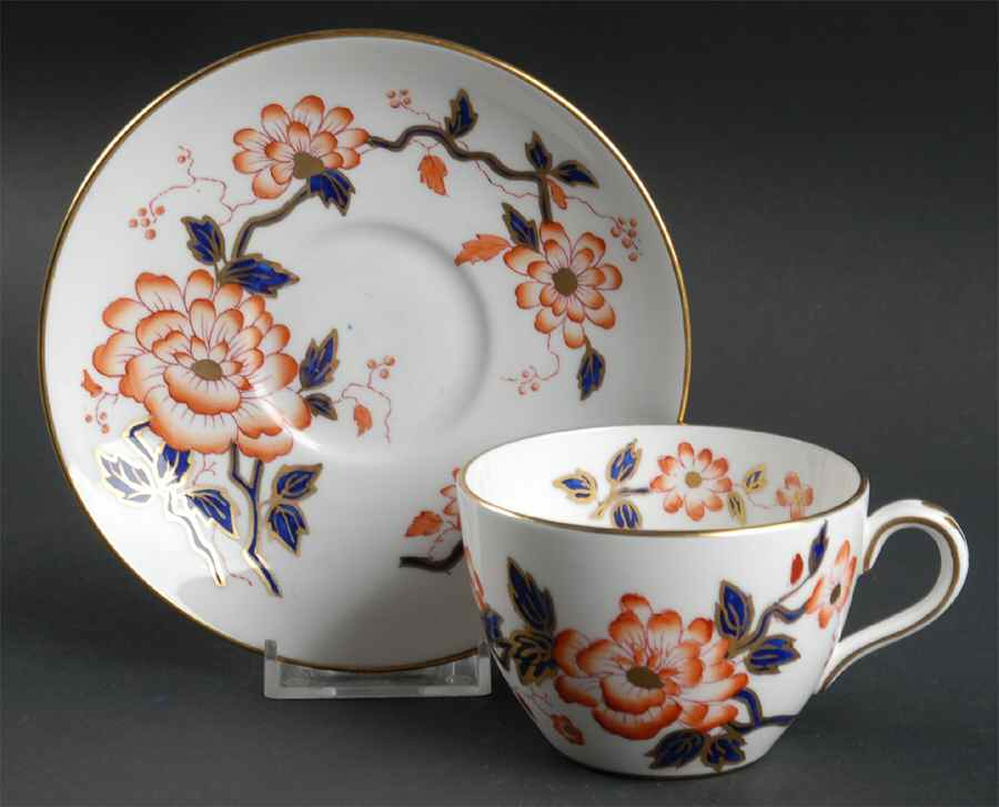 Imari Coral Flat Cup & Saucer Set by Crown Staffordshire-1