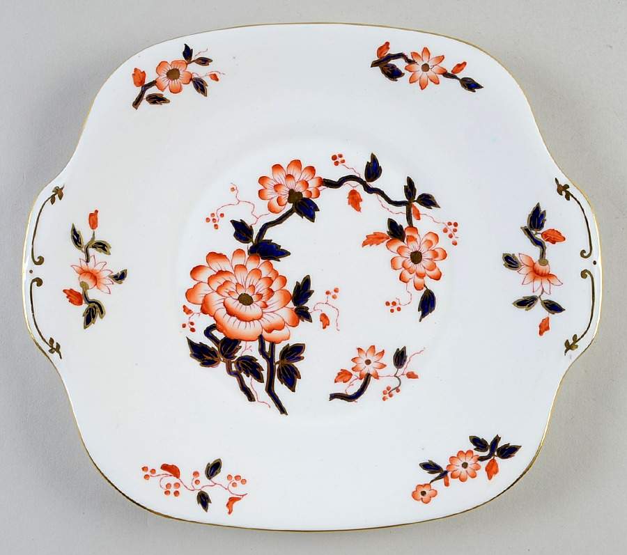 Imari Coral Square Handled Cake Plate by Crown Staffordshire-1