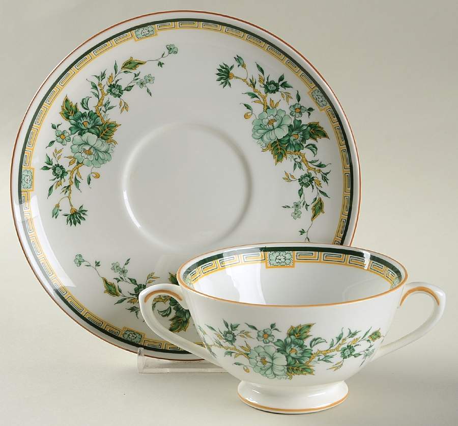 Kowloon Footed Cream Soup Bowl & Saucer Set by Crown Staffordshire-1