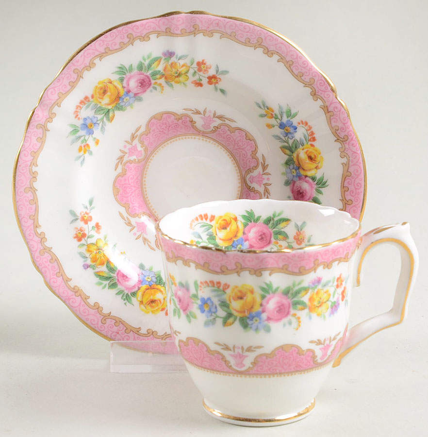 Lyric Tunis (Scalloped) Footed Demitasse Cup & Saucer Set by Crown Staffordshire-1