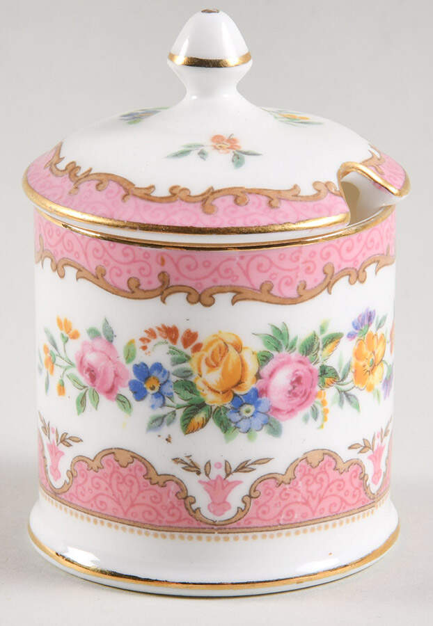 Lyric Tunis (Scalloped) Mustard Jar & Lid by Crown Staffordshire-1