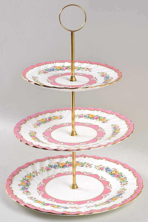 Lyric Tunis (Scalloped) 3-Tiered Serving Tray (DP, SP, BB) by Crown Staffordshire-1