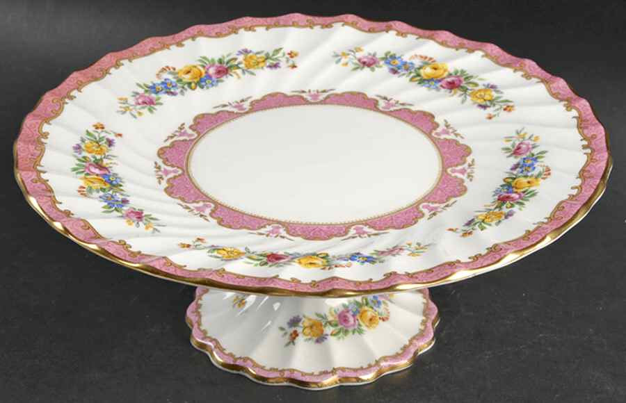 Lyric Tunis (Scalloped) 10" Diameter Pedestal Cake Stand by Crown Staffordshire-1
