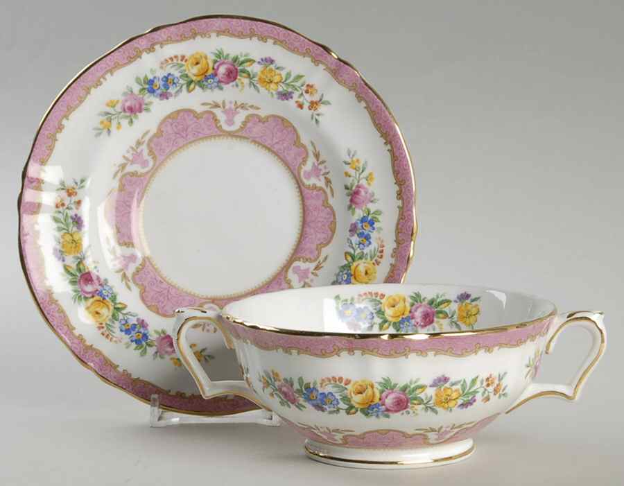 Lyric Tunis (Scalloped) Footed Cream Soup Bowl & Saucer Set by Crown Staffordshire-1