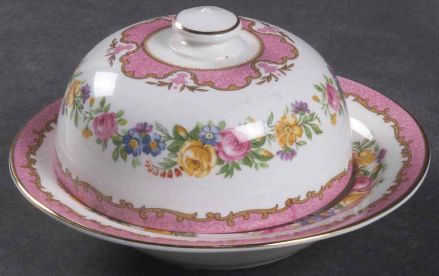 Lyric Tunis (Scalloped) Mini Round Covered Butter by Crown Staffordshire-1