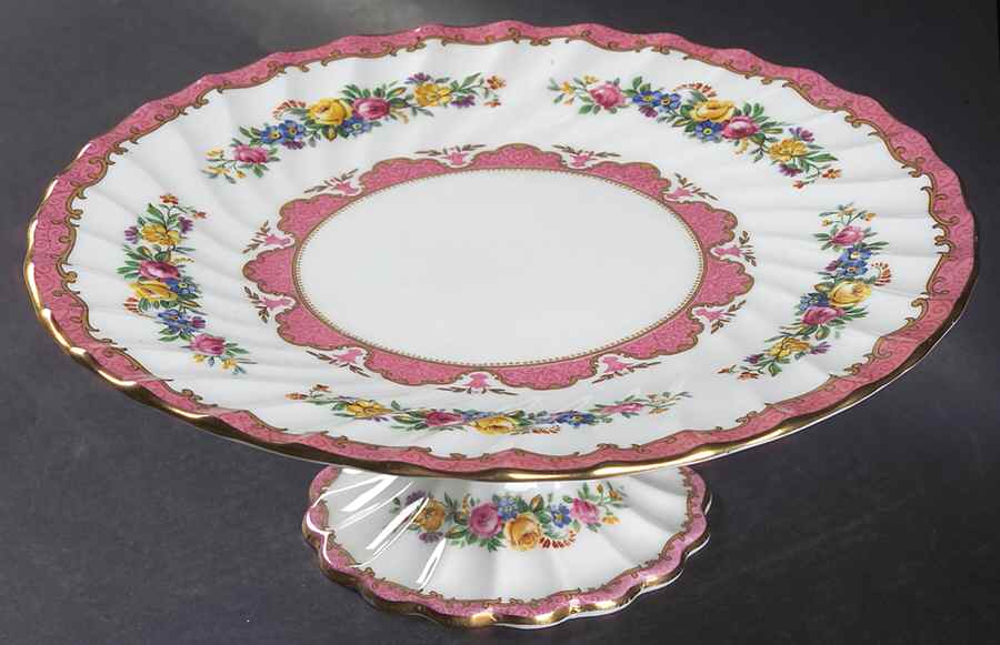 Lyric Tunis (Scalloped) 9" Diameter Pedestal Cake Stand by Crown Staffordshire-1