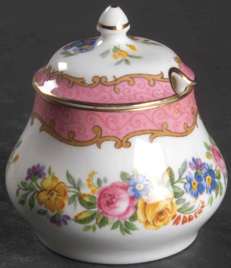 Lyric Tunis (Scalloped) Mustard Jar & Lid by Crown Staffordshire-1