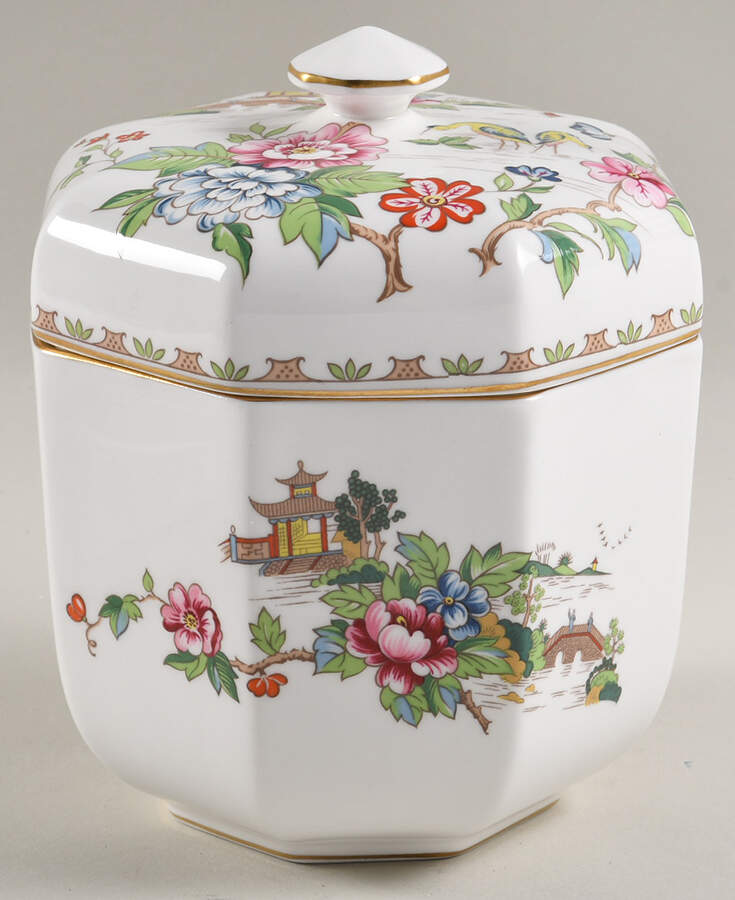 Pagoda 4" Octagonal Jar & Lid by Crown Staffordshire-1