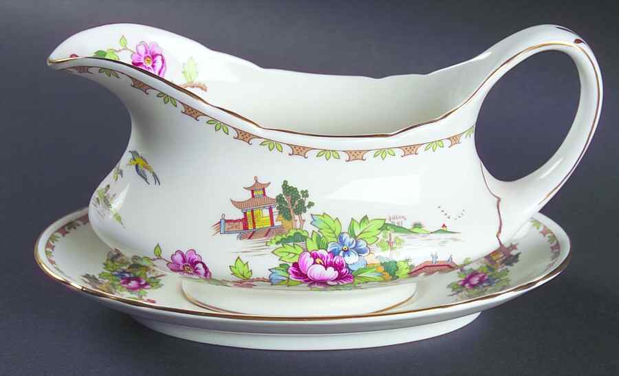 Pagoda Gravy Boat & Underplate by Crown Staffordshire-1