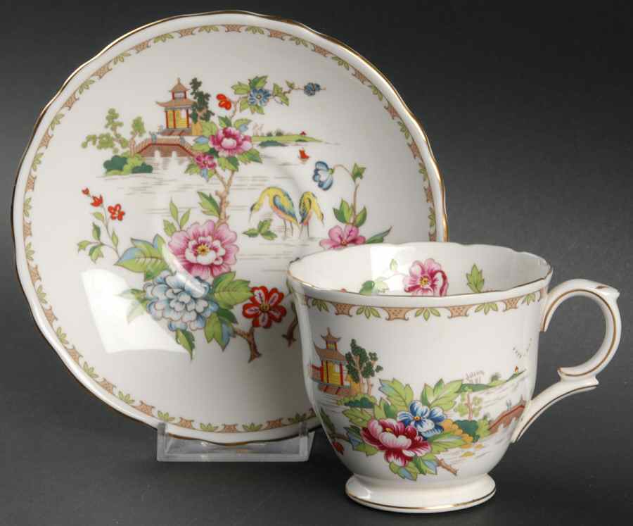 Pagoda Footed Cup & Saucer Set by Crown Staffordshire-1