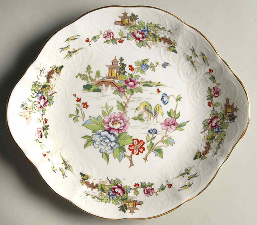 Pagoda Handled Cake Plate by Crown Staffordshire-1