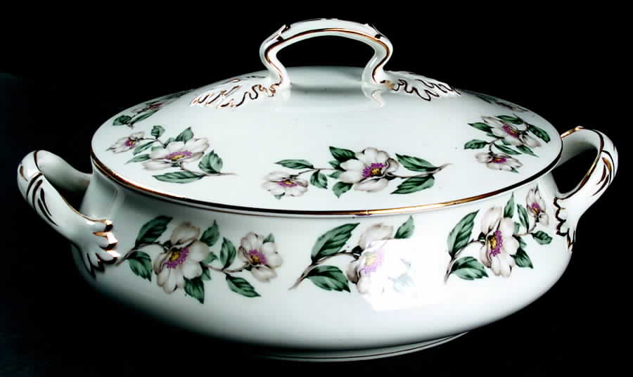 Pear Blossom Round Covered Vegetable by Crown Staffordshire-1