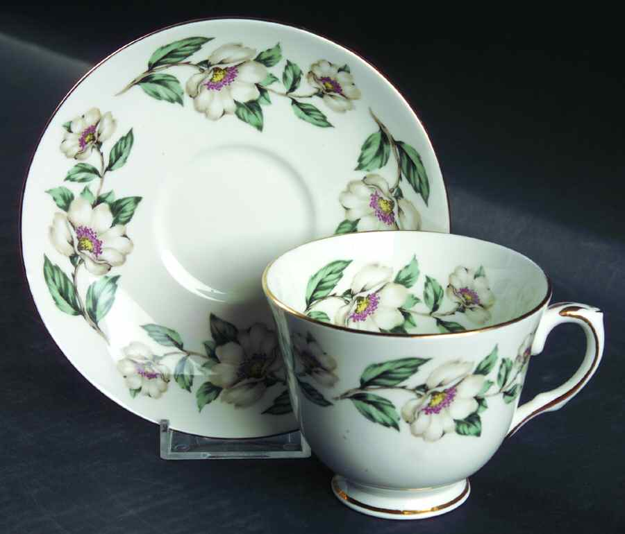 Pear Blossom Footed Cup & Saucer Set by Crown Staffordshire-1