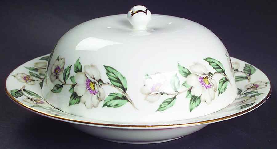 Pear Blossom Round Covered Butter by Crown Staffordshire-1