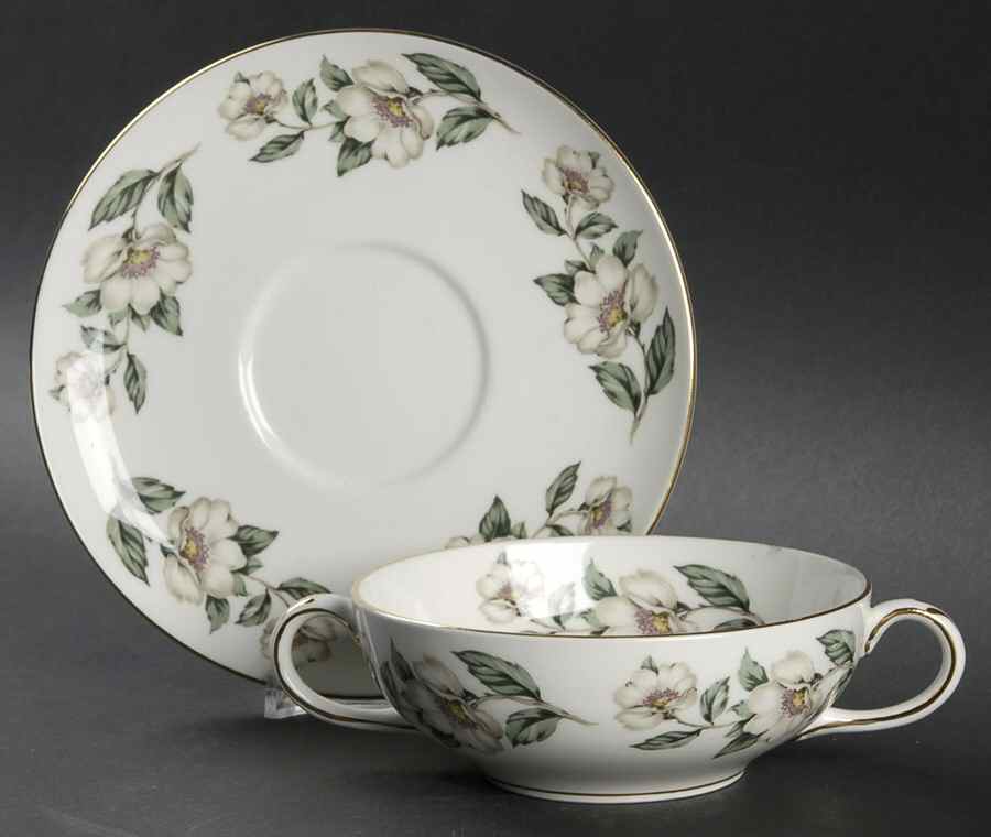 Pear Blossom Flat Cream Soup Bowl & Saucer Set by Crown Staffordshire-1