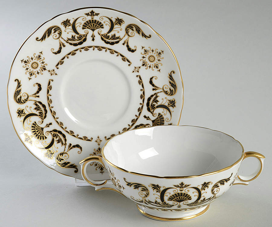 Regent Square Footed Cream Soup Bowl & Saucer Set by Crown Staffordshire-1