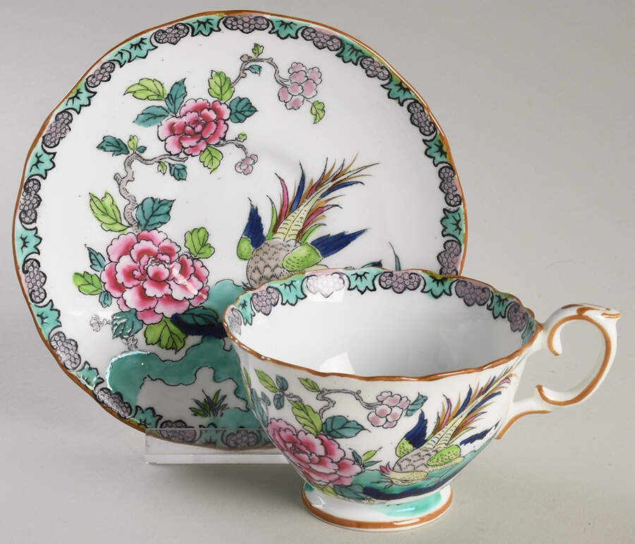 Rock Bird Footed Cup & Saucer Set by Crown Staffordshire-1