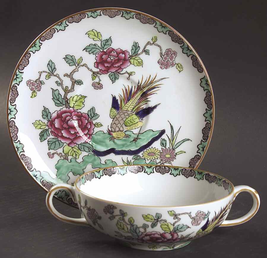 Rock Bird Flat Cream Soup Bowl & Saucer Set by Crown Staffordshire-1