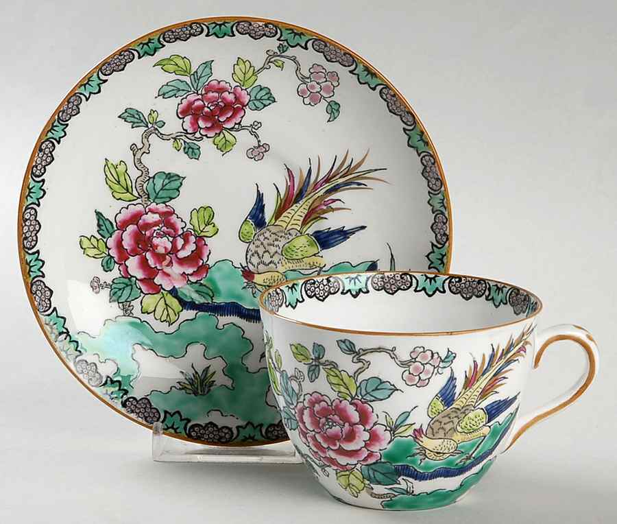 Rock Bird Flat Cup & Saucer Set by Crown Staffordshire-1