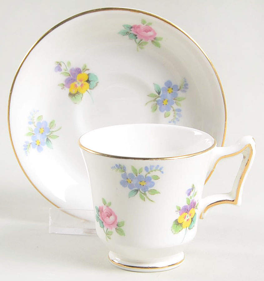 Rose Pansy Footed Demitasse Cup & Saucer Set by Crown Staffordshire-1