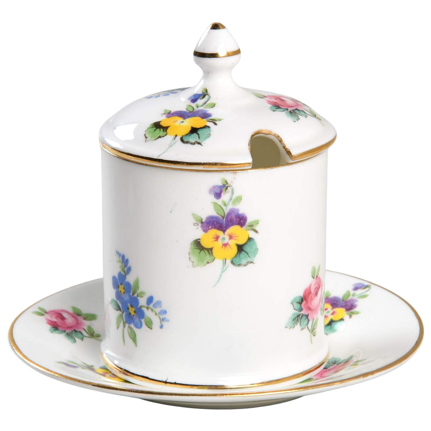 Rose Pansy Jam/Jelly & Lid W/Underplate by Crown Staffordshire-1
