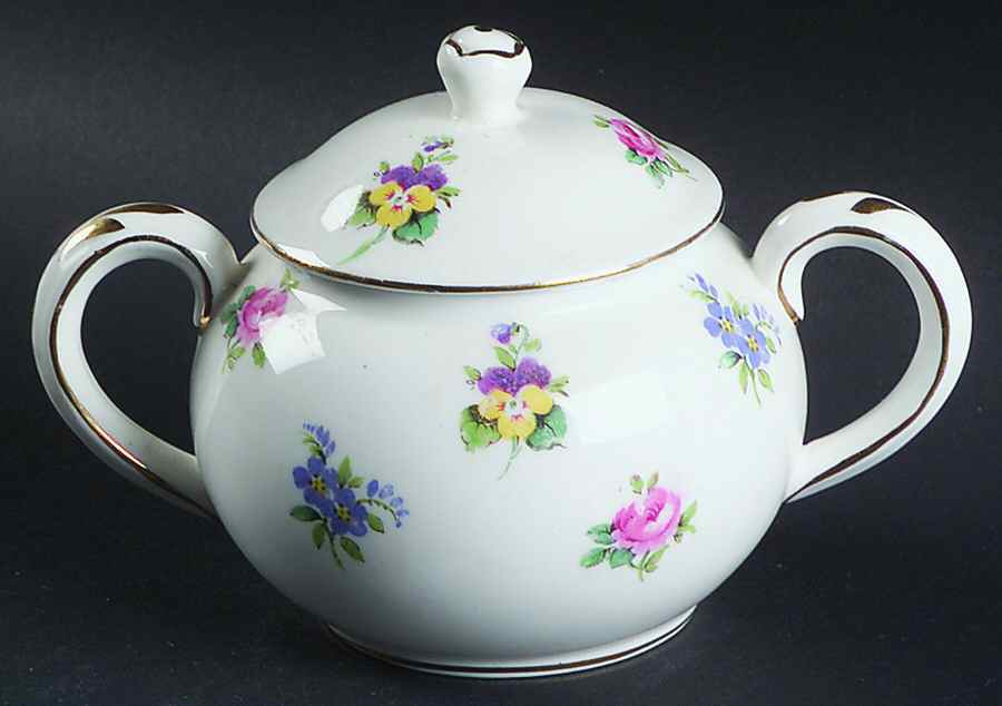 Rose Pansy Mini Sugar Bowl & Lid by Crown Staffordshire-1