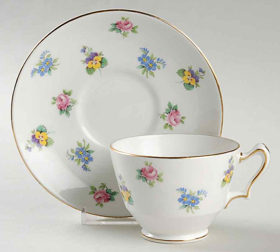 Rose Pansy Footed Cup & Saucer Set by Crown Staffordshire-1