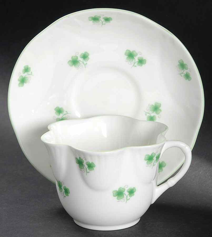 Shamrock Flat Cup & Saucer Set by Crown Staffordshire-1
