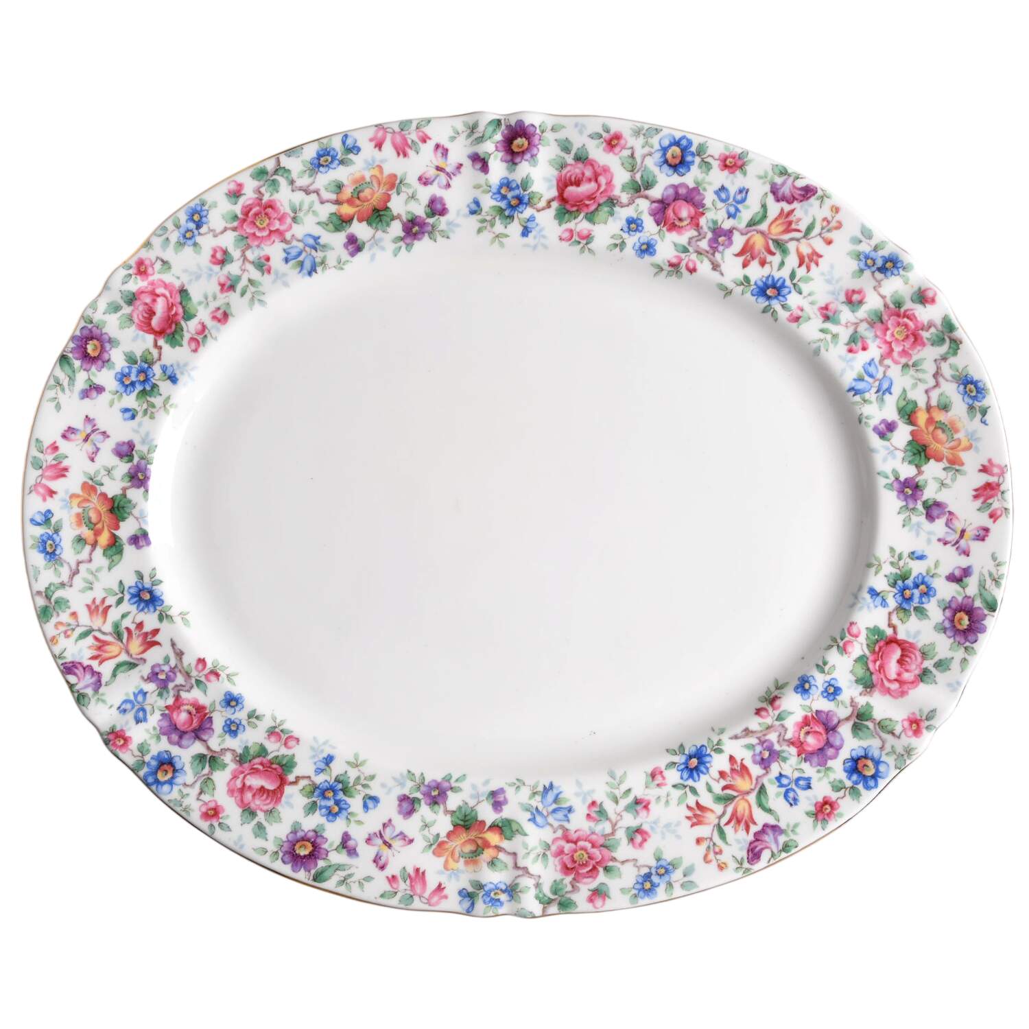 Springtime (Scalloped, Embossed) 13" Oval Serving Platter by Crown Staffordshire-1